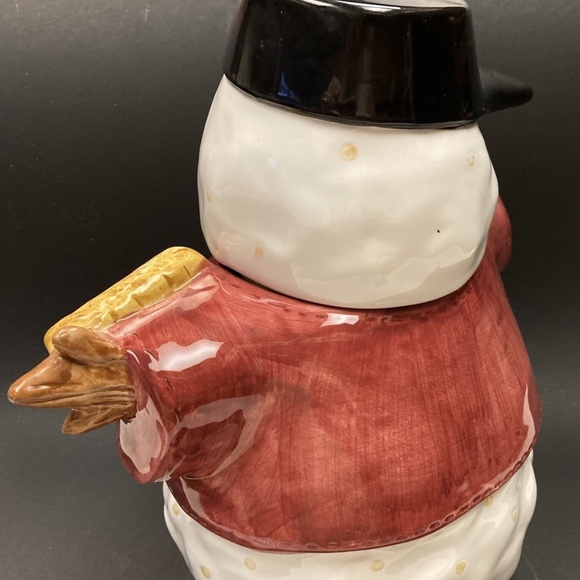 Sakura Debbie Mumm Christmas Cookie Jar Canister Snowman w/Baseball Cap & Broom - Picture 4 of 14